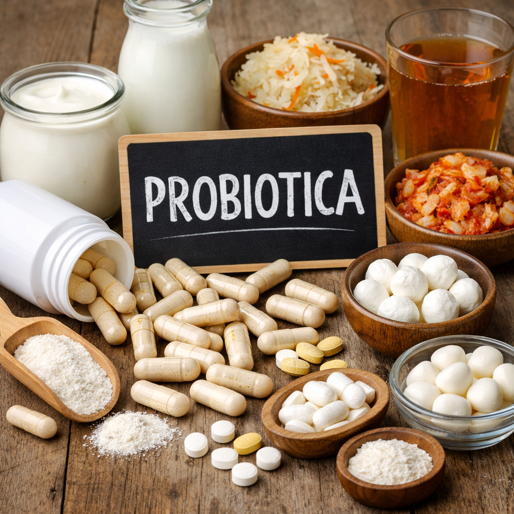 Voeding met probiotica zoals yoghurt kefir en gefermenteerde producten