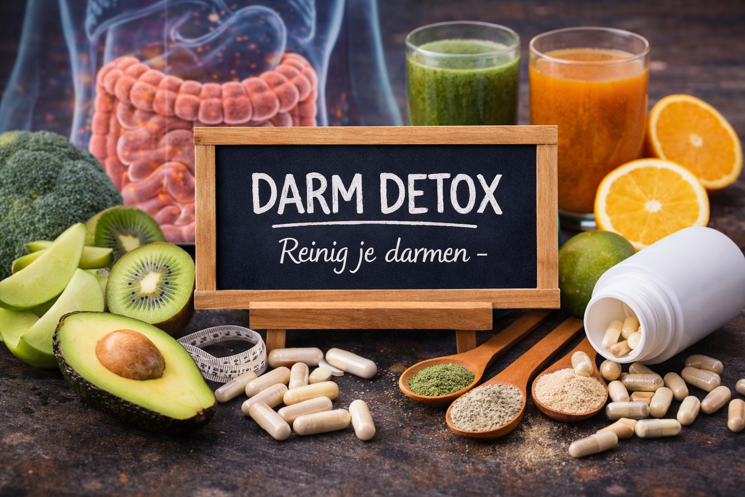 Gezonde voeding voor natuurlijke darm detox zoals groenten en vezels